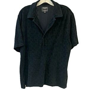 Todd Snyder Made in Italy Textured Knit Polo Black Medium Cotton Nylon